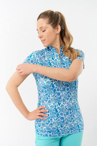 Pure Golf Rise Cap Sleeve Polo - Peacock Swirl