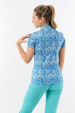 Pure Golf Rise Cap Sleeve Polo - Peacock Swirl
