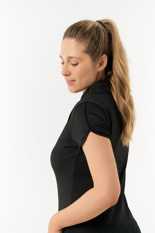 Pure Golf Olivia Ladies Cap Sleeve Polo Shirt - Black