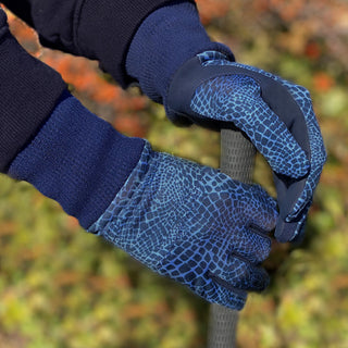 Polar Stretch Pair of Winter Ladies Golf Gloves - Navy Snake