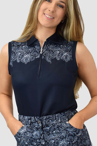 Pure Golf Trinity Sleeveless Golf Polo Shirt - Navy