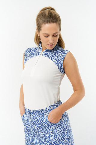 Pure Golf Ladies Spirit Sleeveless Polo Shirt - Indigo Jungle