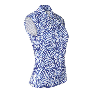 Pure Golf Ladies Rise Sleeveless Polo Shirt - Indigo Jungle