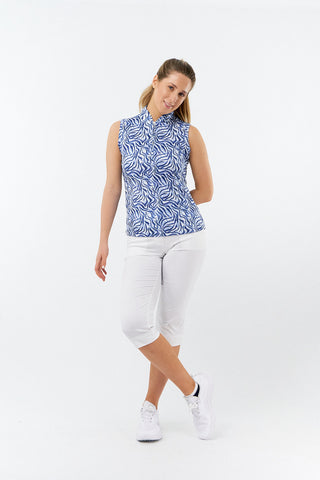 Pure Golf Ladies Rise Sleeveless Polo Shirt - Indigo Jungle