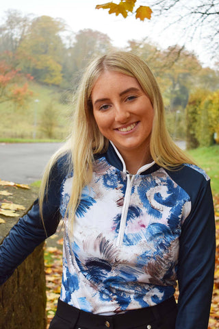 Pure Golf Sienna Long Sleeve Zip Neck Top - Stone Canvas Collection - Navy