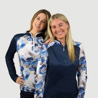 Pure Golf Sienna Long Sleeve Zip Neck Top - Stone Canvas Collection - Navy