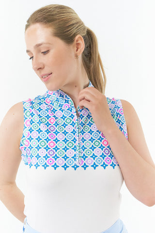 Pure Golf Truth Sleeveless Golf Polo Shirt - Geo Flower