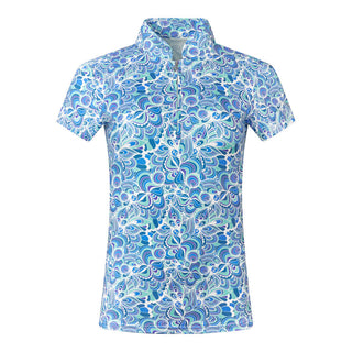 Pure Golf Rise Cap Sleeve Polo - Peacock Swirl