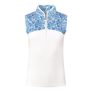 Harmony Sleeveless Golf Polo- Peacock Swirl