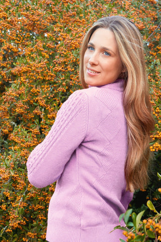 Pure Golf Sorrell Cable Knit Lined Quarter Zip Golf Jumper - Lilac