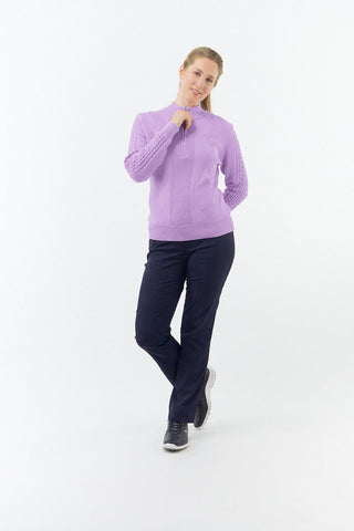 Pure Golf Sorrell Cable Knit Lined Quarter Zip Golf Jumper - Lilac