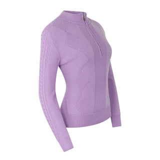 Pure Golf Sorrell Cable Knit Lined Quarter Zip Golf Jumper - Lilac
