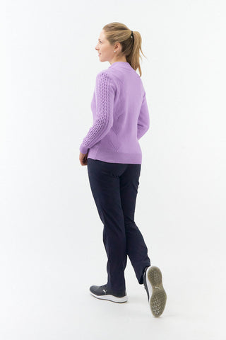 Pure Golf Sorrell Cable Knit Lined Quarter Zip Golf Jumper - Lilac