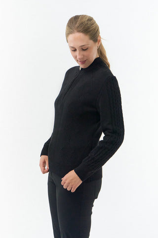 Pure Golf Sorrell Cable Knit Lined Quarter Zip Ladies Golf Jumper - Black