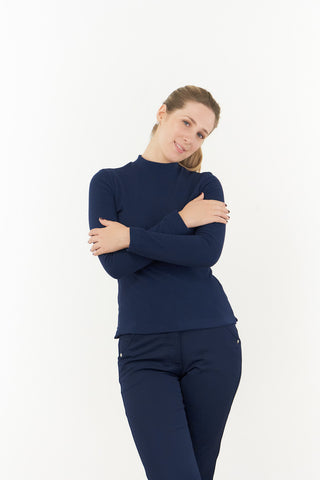 Pure Golf Fern Super Soft Mock Neck Base layer top- Navy