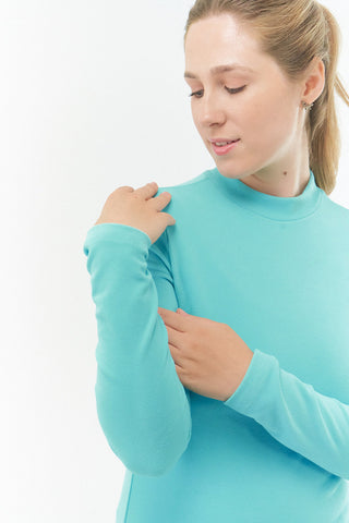 Pure Golf Fern Super Soft Mock Neck Base Layer Top - Ocean Blue