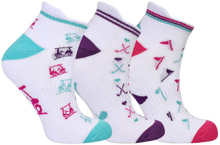 3 Pair Pack Of Multi Coloured Ladies Golf Socks