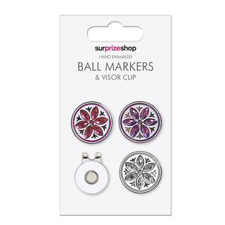 Ladies Crystal Flower Golf Ball Marker and Visor Clip Set