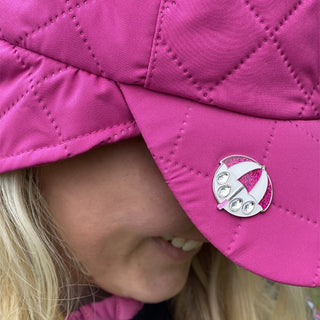 Ladies Golf Waterproof Fleece Lined Rain Cap with Crystal Umbrella Ball Marker -Pink